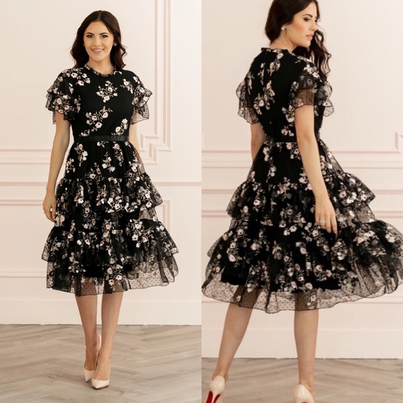 rachel parcell embroidered tiered mesh dress NWT Rachel Parcell Embroidered Tiered Mesh Dress